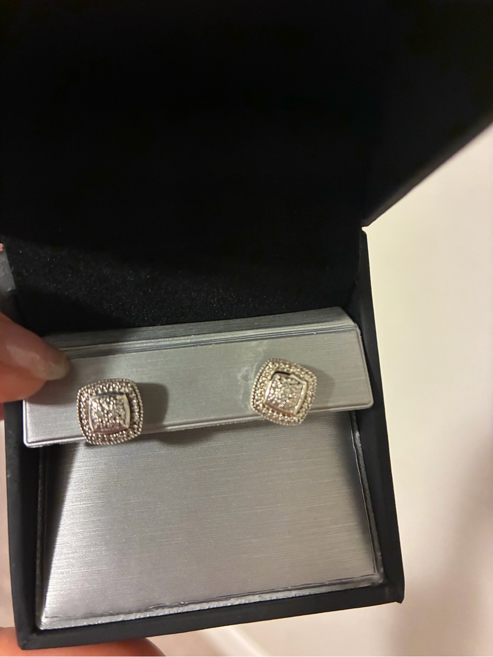 Sterling Silver Square diamond, accent Halo Stud Earrings - White